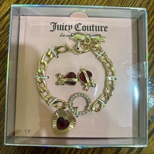 Juicy Couture Gold Bracelet with Red Heart Charms